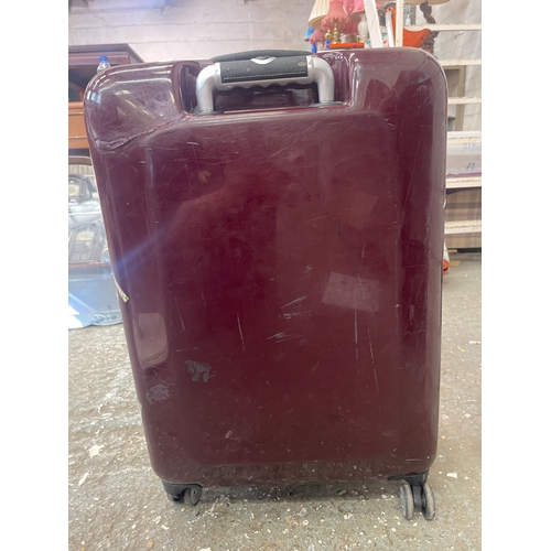 203 - Ted Baker hardsider herringbone medium suitcase in burgundy