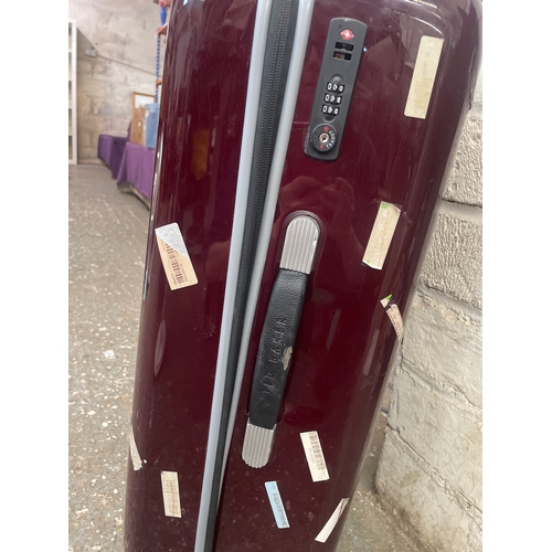 203 - Ted Baker hardsider herringbone medium suitcase in burgundy