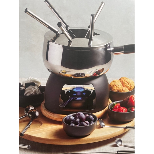 204 - Artesà Deluxe Stainless Steel Fondue Set for 6 people featuring a rotating lazy susan turntable