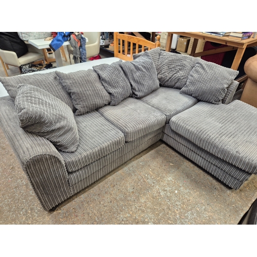 425 - Grey cordrouy corner sofa with matching scatter cushions