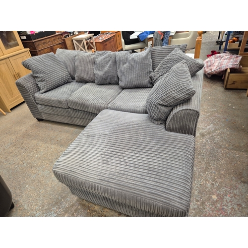 425 - Grey cordrouy corner sofa with matching scatter cushions