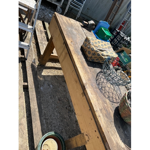 397 - Workshop bench with two Record Vices attached