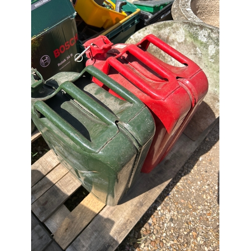 394 - A red & a green Jerry can both 20L