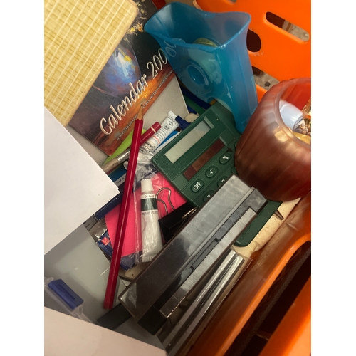 254 - Mixed lot includes collapsible storage pouches, envelopes, antique photo album, tea tray, folders, s... 