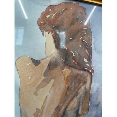 329 - Framed watercolour of a nude with aubern hair
