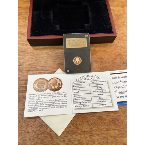 22 - King Charles III Coronation House of Windsor Proof Gold Quarter Sovereign. Number 2!! Of 19,999, com... 