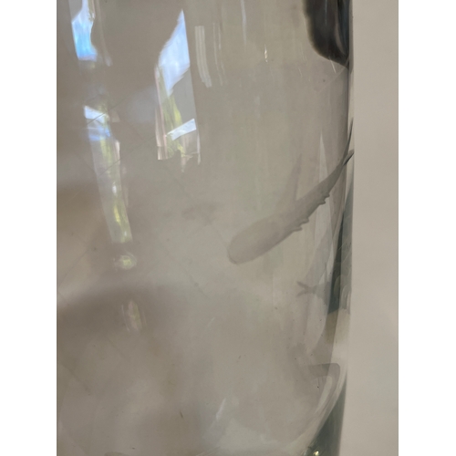 4 - 20th century glass vase beautifully etched with a design of fish, likely Swedish, in the style of Or... 