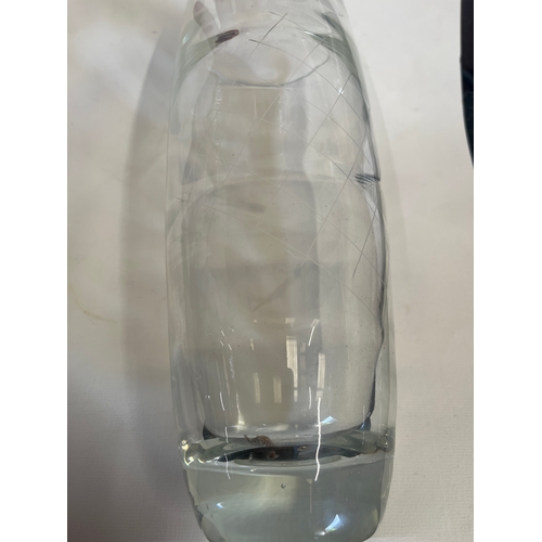 4 - 20th century glass vase beautifully etched with a design of fish, likely Swedish, in the style of Or... 