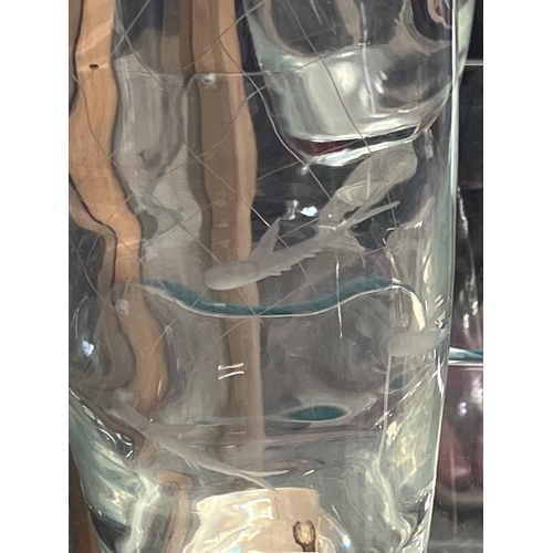 4 - 20th century glass vase beautifully etched with a design of fish, likely Swedish, in the style of Or... 