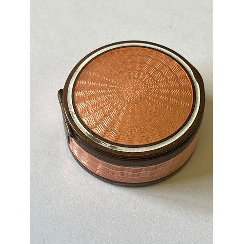 9 - Blue Agate Pill/Snuff hinged container and a vintage powder compact with a pink guilloche enamel fin... 