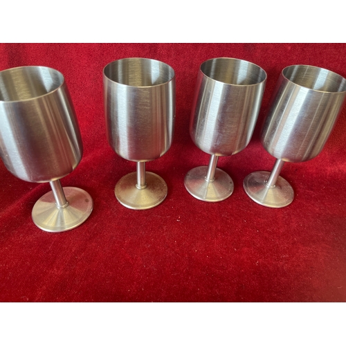 18 - 4 x Winton Stainless steel wine goblets unused and a Selwin Pewter mug