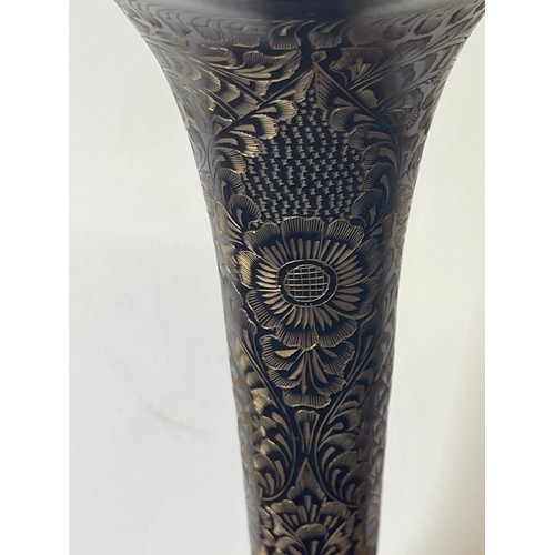 5 - Tall Vintage etched Floral Brass burnished Black Indian vase