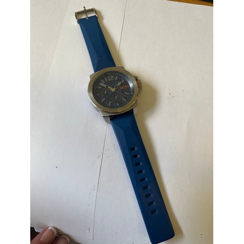8 - BOSS Orange Men's 'NEW YORK' Quartz Stainless Steel and Silicone Casual Watch, Colour Blue