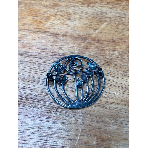 33 - Sterling silver brooch, featuring an openwork Glasgow Rose design inspired by the Scottish Art Nouve... 