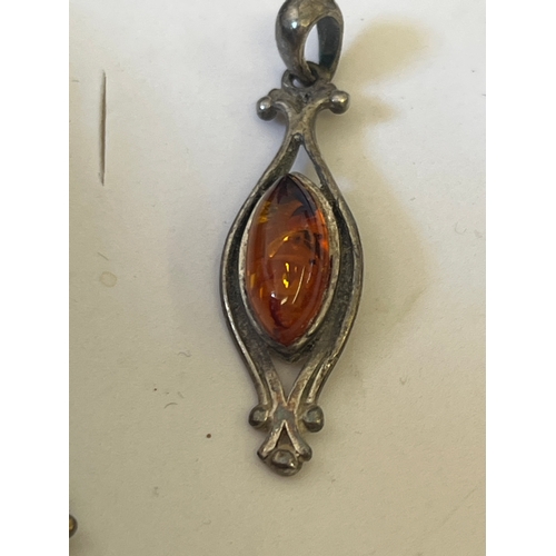 1 - Sterling Silver Baltic Amber pendant &nbsp;and matching earrings. Boxed