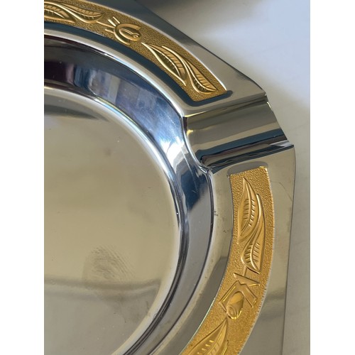 59 - 2 vintage new stainless steel ashtray with 24ct gold decoration untested