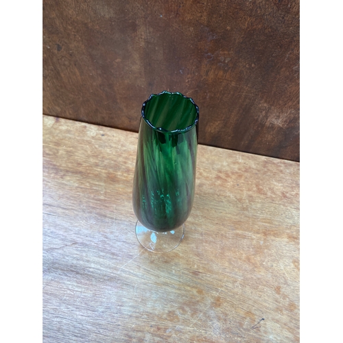 39 - Vintage Empoli Emerald Green glass pedestal vase.