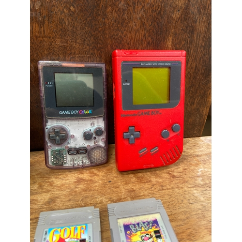42 - Nintendo Game Boy lot, including Game Boy Classic Red, Game Boy Colour, a soft case and 6 games - Po... 