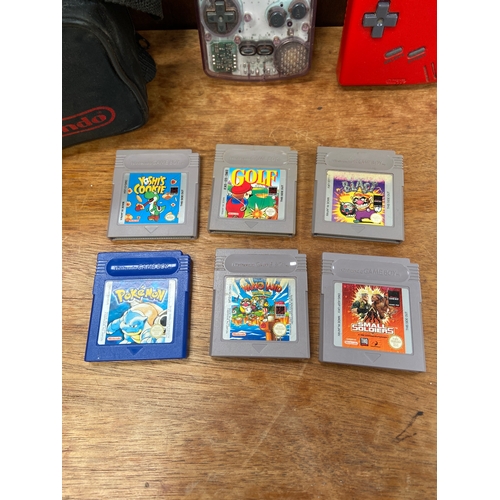 42 - Nintendo Game Boy lot, including Game Boy Classic Red, Game Boy Colour, a soft case and 6 games - Po... 