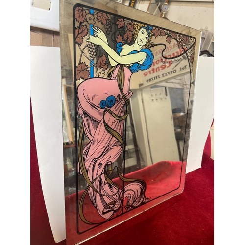 58 - 1970s Moët & Chandon champagne advertising mirror featuring Art Nouveau art in the style of Alph... 