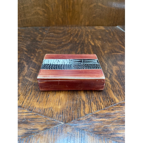 46 - Vintage handmade stone keepsake box, featuring a tribal geometric pattern in black and white with a ... 
