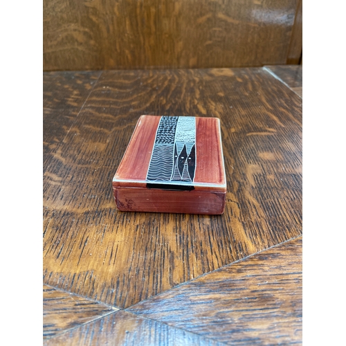 46 - Vintage handmade stone keepsake box, featuring a tribal geometric pattern in black and white with a ... 