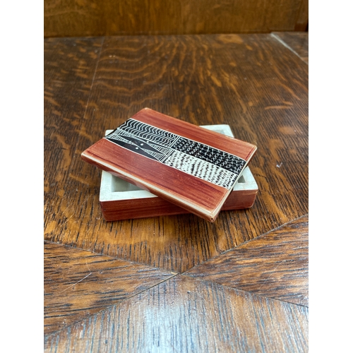 46 - Vintage handmade stone keepsake box, featuring a tribal geometric pattern in black and white with a ... 