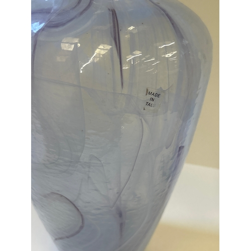 3 - A large vintage Murano style vase featuring purple & lilac swirl design. 32cm h