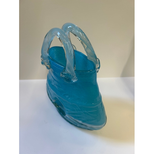 5 - Murano style art glass purse vase in aquamarine blue - 24cm h