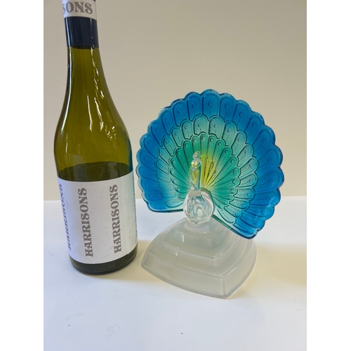 8 - Vintage glass Cristal D&rsquo;Arques peacock in French crystal - 22cm h