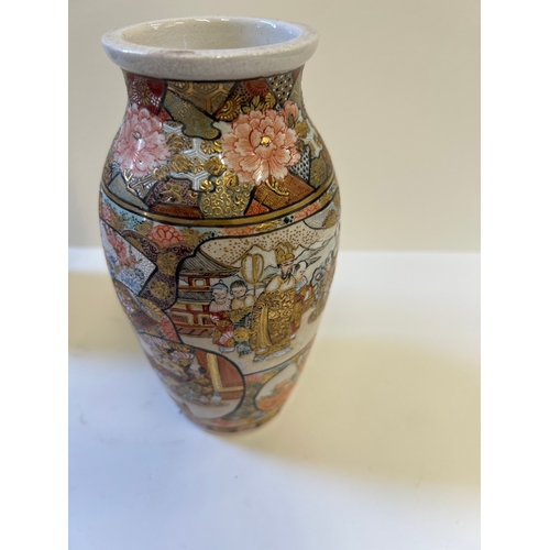 10 - 19th Century Satsuma vase with multiple panels hand decorated with figures & flowers 19cm h