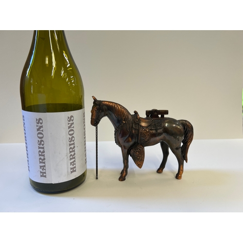 11 - Vintage novelty cigarette lighter in the form of a horse in coppered spelter metal. 12cm h