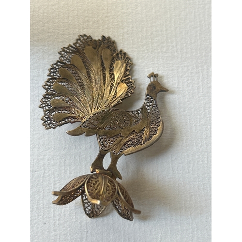 30 - Vintage Chinese cloisonn&eacute; peacock vase and a gilt filigree and enamel peacock on stand, possi... 