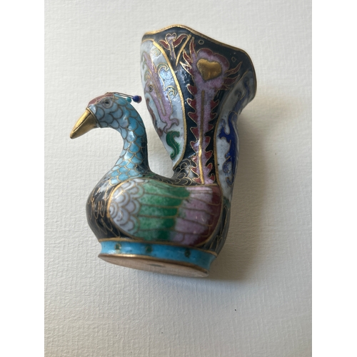 30 - Vintage Chinese cloisonn&eacute; peacock vase and a gilt filigree and enamel peacock on stand, possi... 