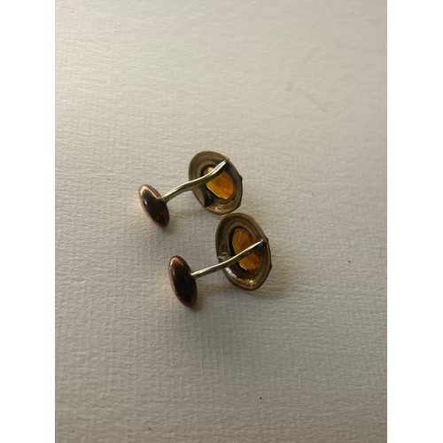 31 - Late 19th Century citrine glass cufflinks in gilded mount. Quality workmanship&nbsp;