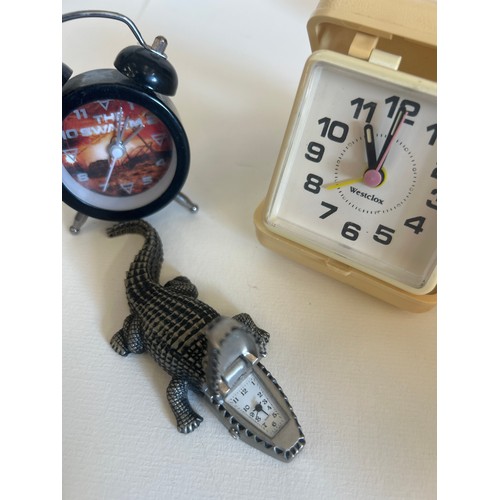 42 - Crocodile clock and a retro plastic alarm clock by Westclox