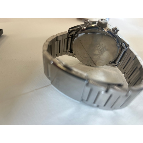 45 - A Pulsar Chronograph watch with distinctive blue dial and two tone stainless steel strap, in an Arma... 