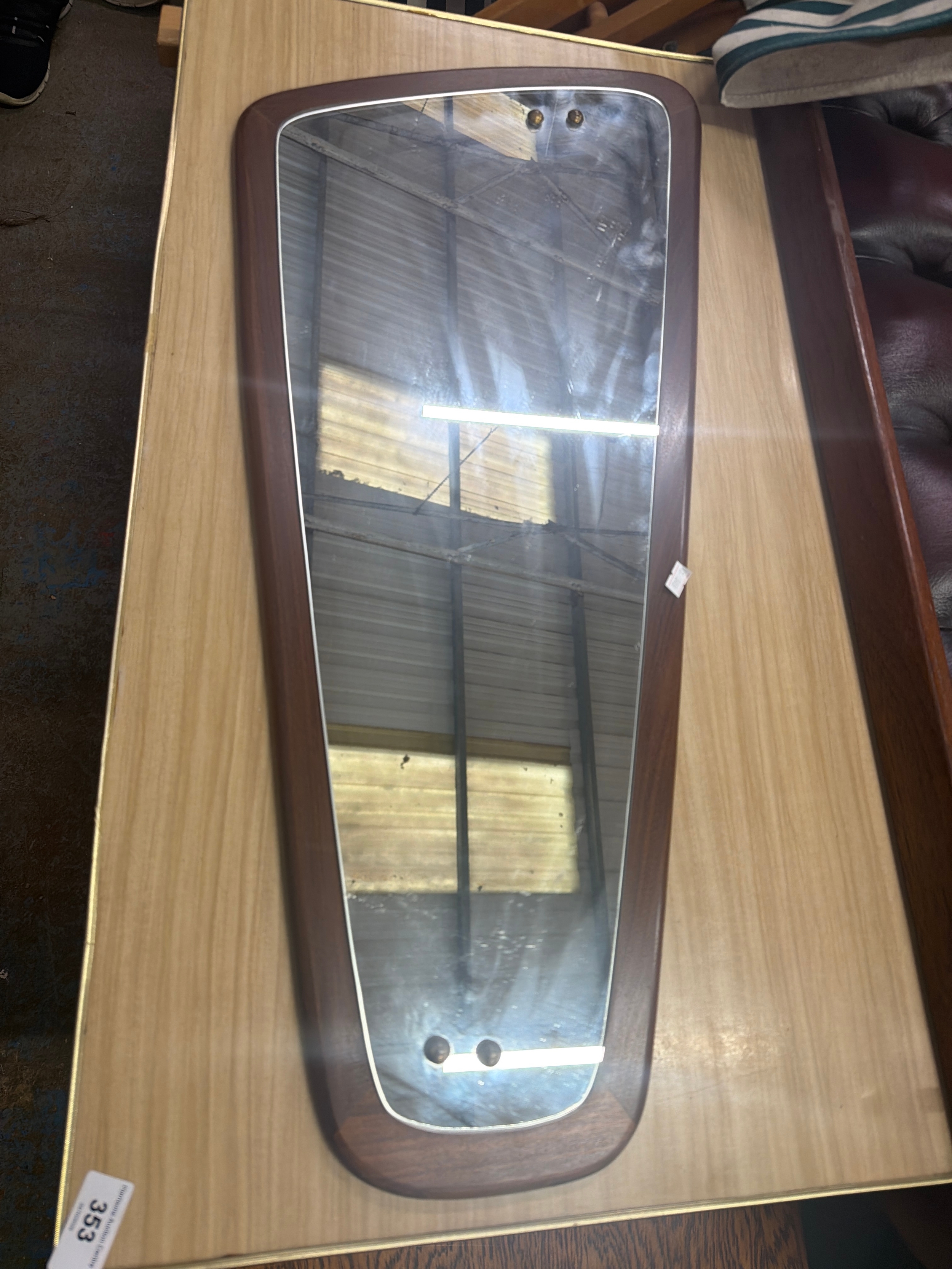 Mid century teak frame wall mirror