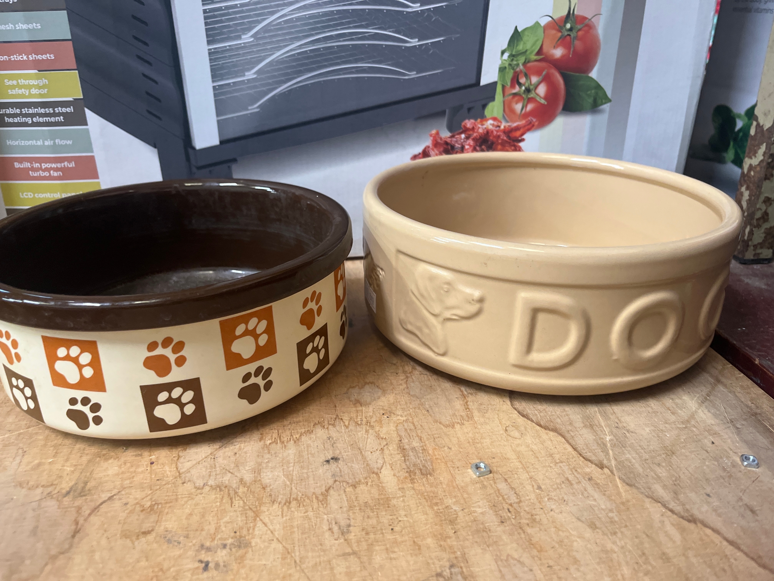 2 large ceramic dog bowls