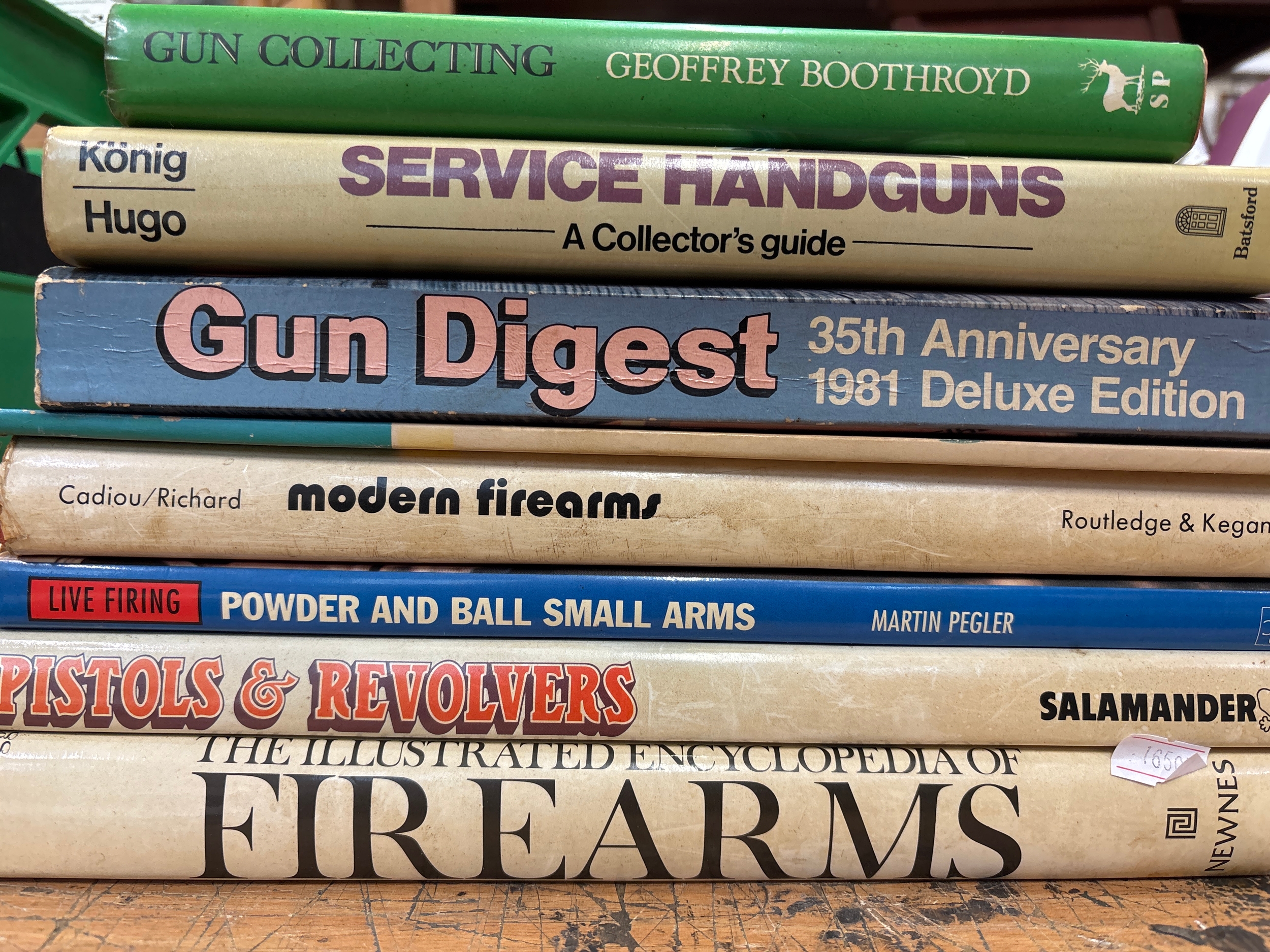 Firearms, Pistols, Revolvers & Handguns. Stack of Gun Reference Books.