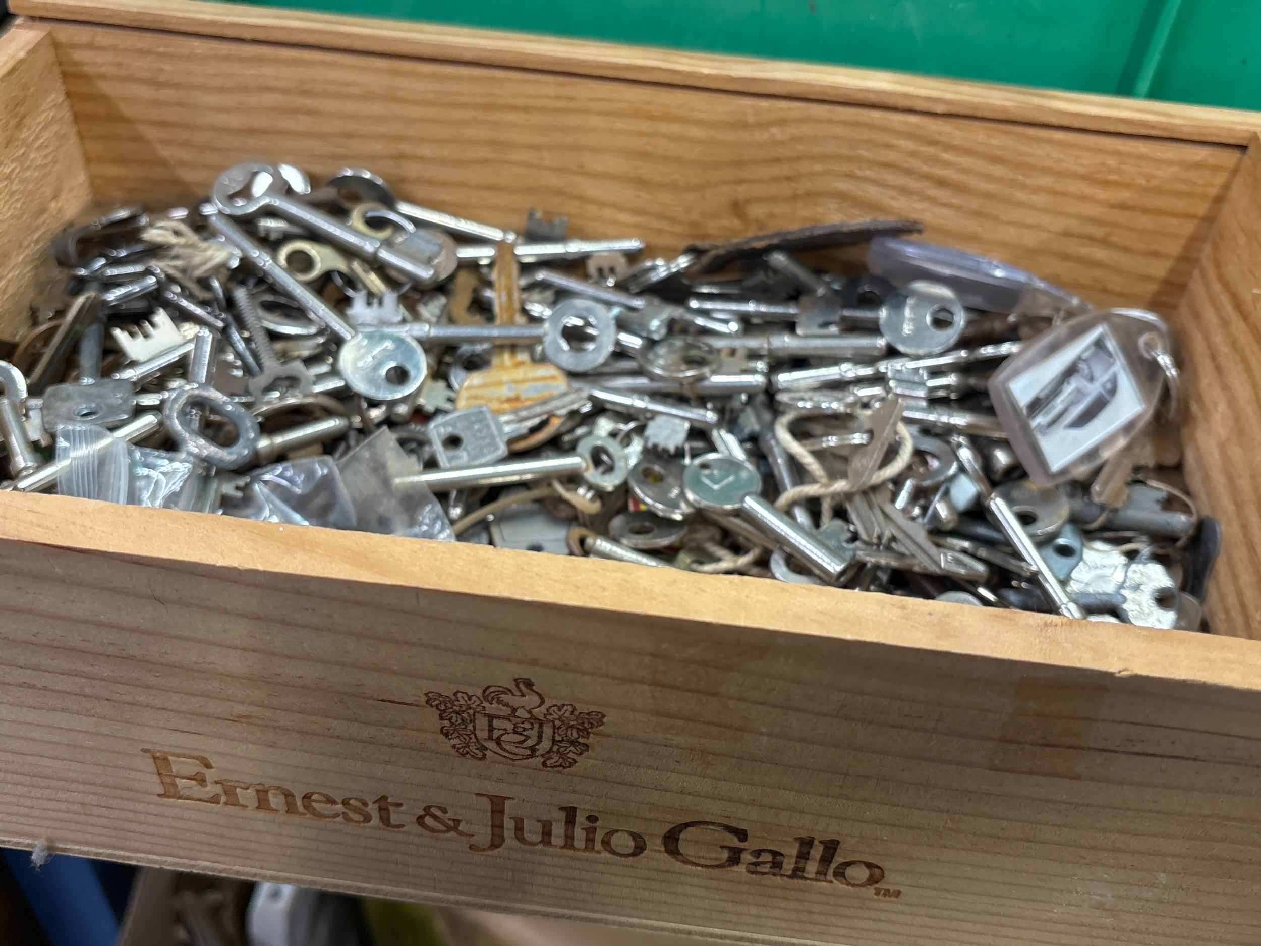 Wooden Gallo Wine Box full of old keys!