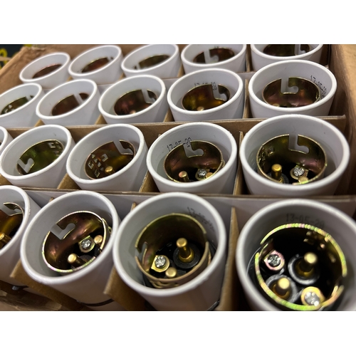New box of bulb holders with brass and metal interior contacts