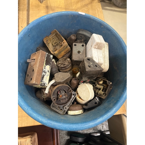 collection of vintage electrical fittings, including round-pin plugs ...