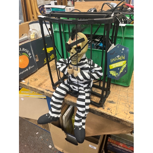 animated skeleton prisoner in a black cage wearing a black-and-white ...