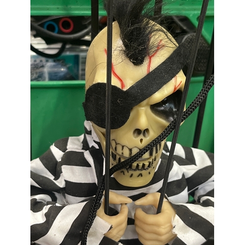 animated skeleton prisoner in a black cage wearing a black-and-white ...