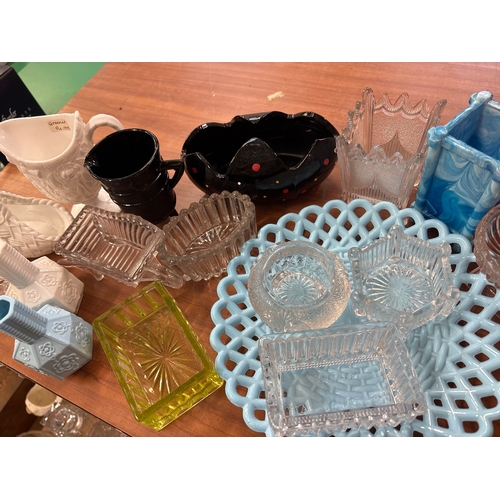 vintage and pressed, milk, and slag glass items, creamers, salt cellars ...