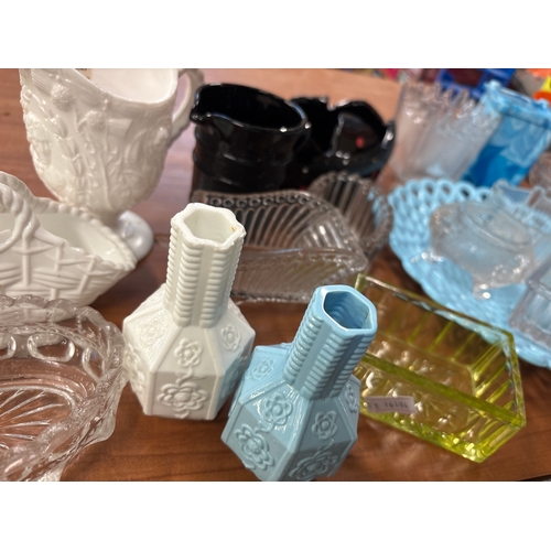 vintage and pressed, milk, and slag glass items, creamers, salt cellars ...