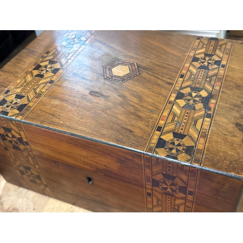 Victorian Tunbridge Ware wooden box featuring geometric parquetry, with ...
