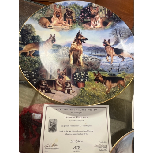 3 Danbury Mint German Shepherd Plates, 2 x 8” and 1 12”, very collectible