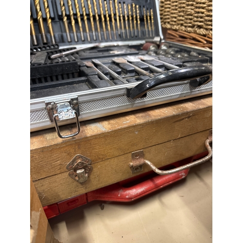 Stack of 5 x toolboxes containing spanner’s, socket sets, drill bits etc
